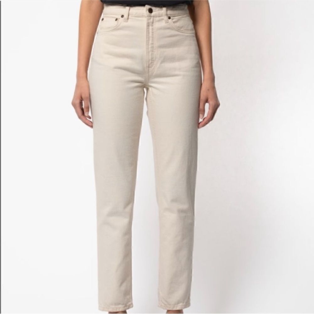Nudie Jeans High-Rise Slim Straight Jeans in Light Beige